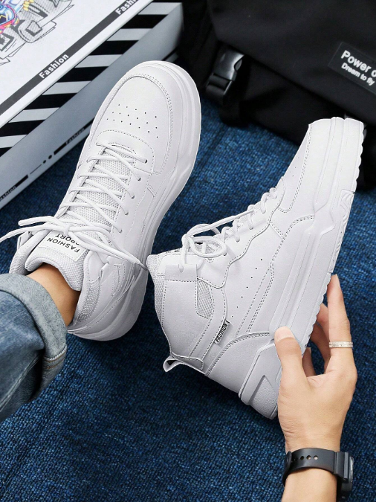 Men's Latest Fashionable Couples' White Shoes - Slip-Resistant, Versatile, Lightweight, Comfortable, High-Top Sneakers For Outdoor Activities