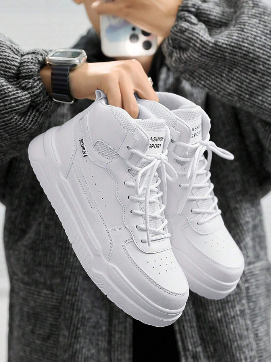 Men's Latest Fashionable Couples' White Shoes - Slip-Resistant, Versatile, Lightweight, Comfortable, High-Top Sneakers For Outdoor Activities