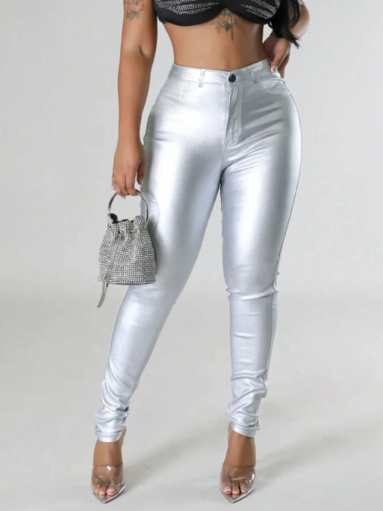 Apperloth A High Waist Thermal Lined PU Leather Skinny Cropped Pants