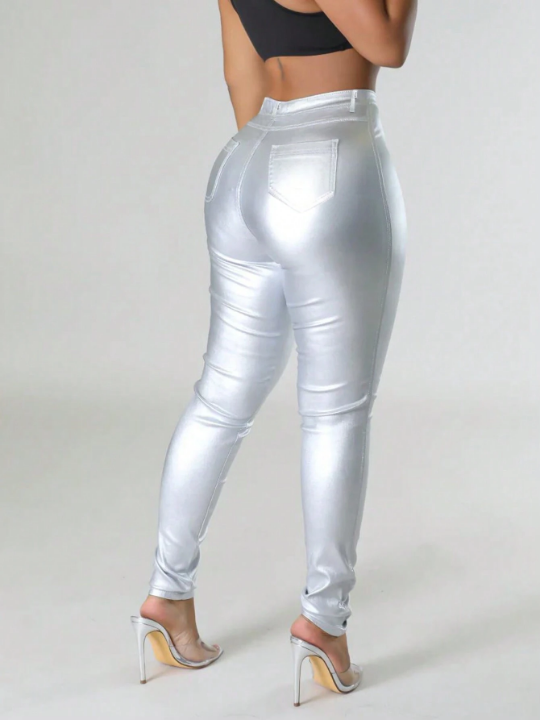 Apperloth A High Waist Thermal Lined PU Leather Skinny Cropped Pants