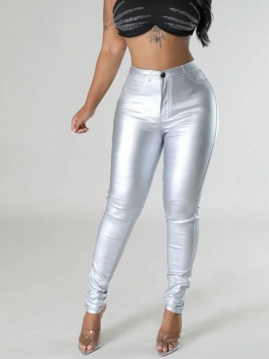 Apperloth A High Waist Thermal Lined PU Leather Skinny Cropped Pants