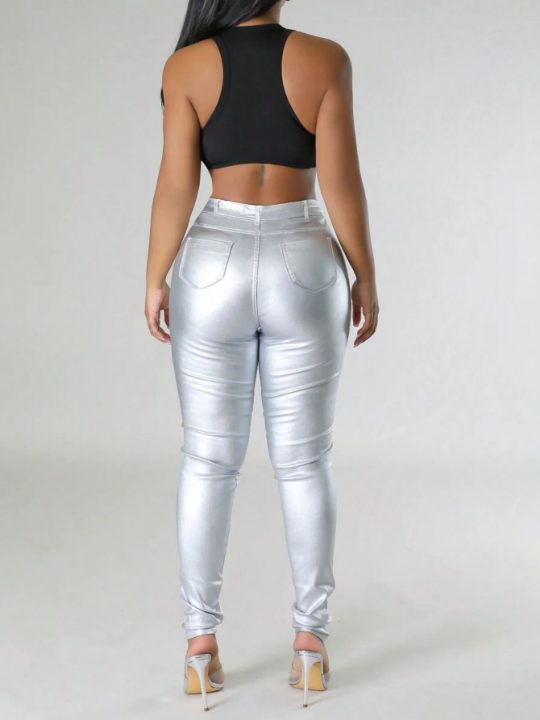 Apperloth A High Waist Thermal Lined PU Leather Skinny Cropped Pants