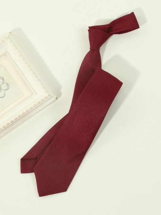 1pc Men's Solid Wine Red & Horizontal Stripe Pattern Lightweight Necktie Suitable For Business, Banquet And Daily Wear