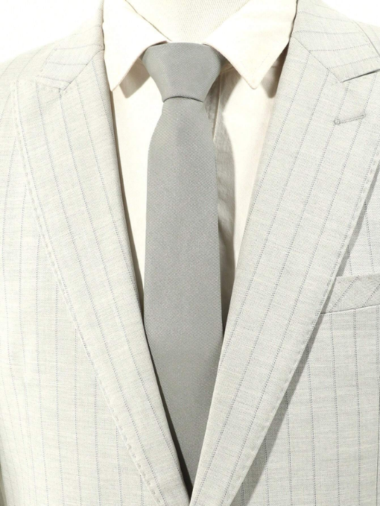 1pc Men's Grey Solid Color Striped Lightweight Necktie Suitable For Business Meetings & Daily Wear