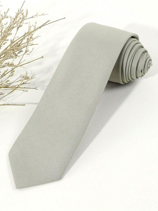 1pc Men's Grey Solid Color Striped Lightweight Necktie Suitable For Business Meetings & Daily Wear