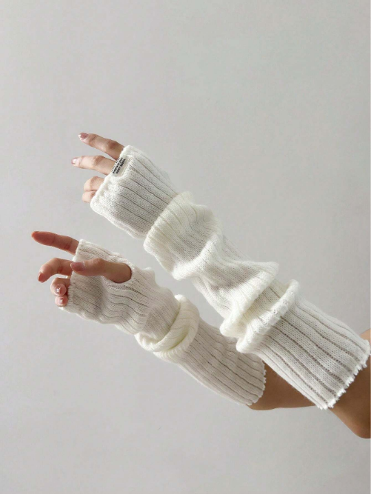 1 Pair Women's Thick Knitted Red Hand Gloves & Arm Warmers With Lolita Y2k Elements & Cute Butterfly Decorative Fingerless Gloves, White Knitted Arm Warmers, Suitable For Winter Warm/going Out/dating/party/christmas, Etc.