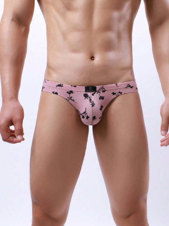 Men's Low-Rise Polyester Printed Floral Design Soft Triangle Briefs, Single Piece