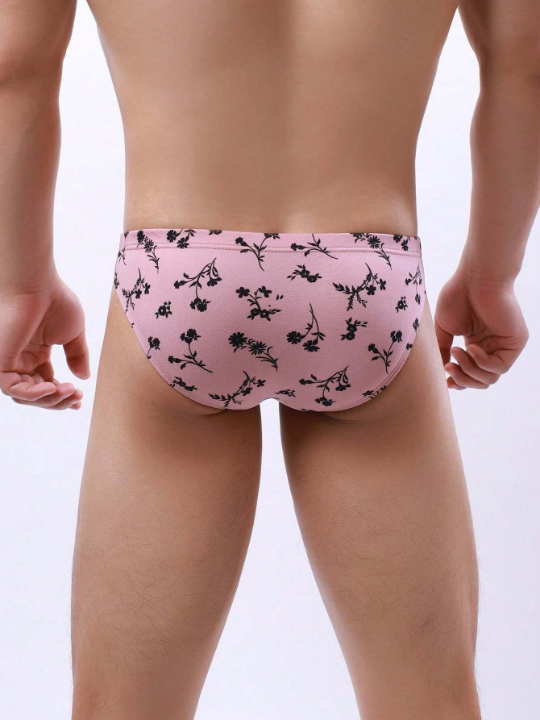 Men's Low-Rise Polyester Printed Floral Design Soft Triangle Briefs, Single Piece