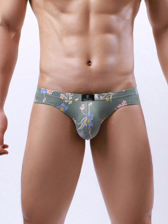 New Arrival Low-Waist Men's Polyester Floral Printed Fashionable Sexy Triangle Underwear