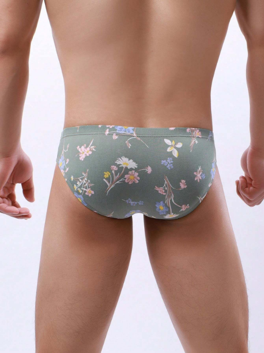 New Arrival Low-Waist Men's Polyester Floral Printed Fashionable Sexy Triangle Underwear