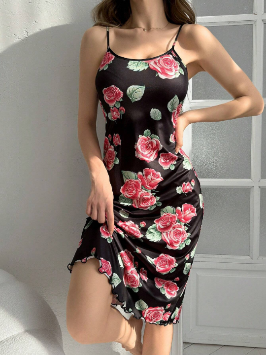 Floral Print Spaghetti Strap Sleep Dress