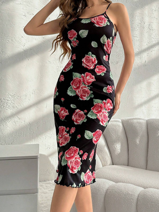 Floral Print Spaghetti Strap Sleep Dress