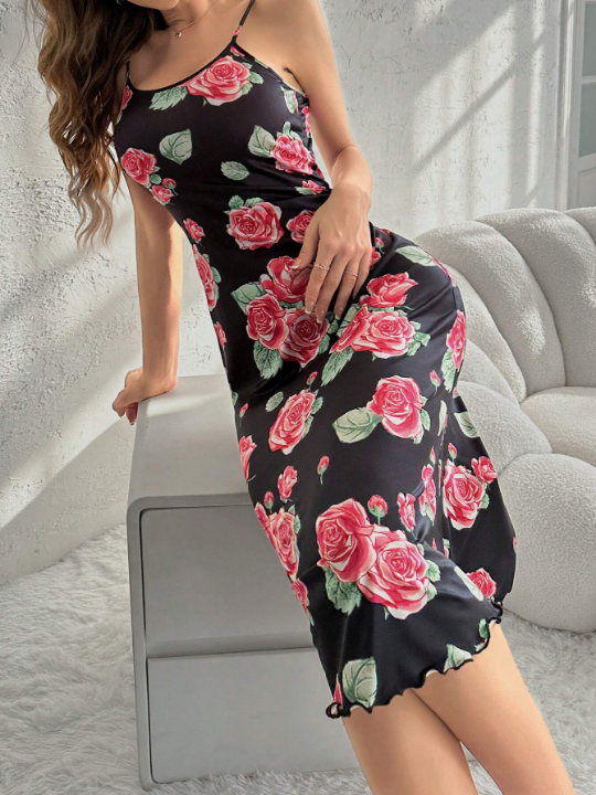 Floral Print Spaghetti Strap Sleep Dress