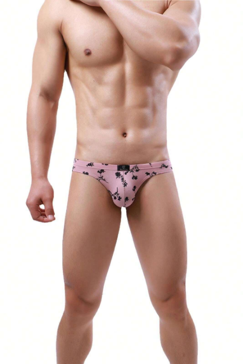 Men's Low-Rise Polyester Printed Floral Design Soft Triangle Briefs, Single Piece