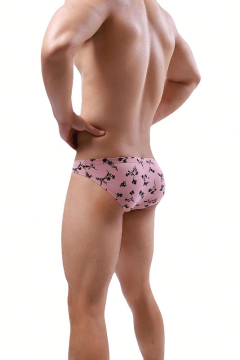 Men's Low-Rise Polyester Printed Floral Design Soft Triangle Briefs, Single Piece