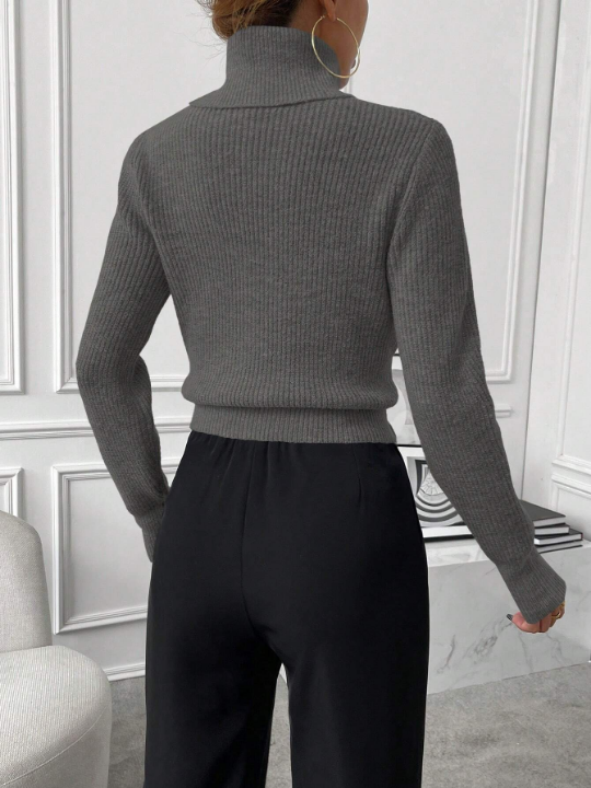 Priv Solid Color Turtleneck Sweater