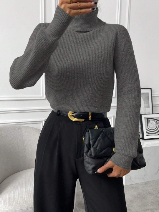 Priv Solid Color Turtleneck Sweater