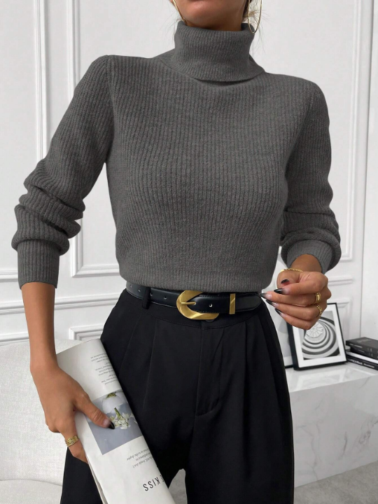 Priv Solid Color Turtleneck Sweater