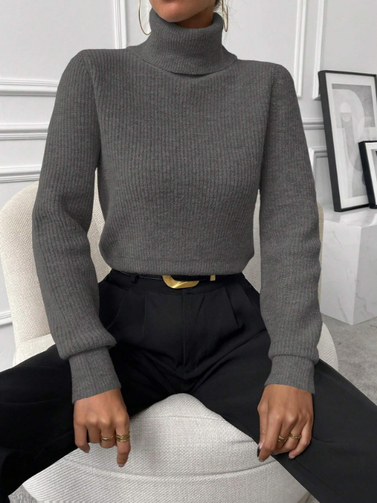 Priv Solid Color Turtleneck Sweater