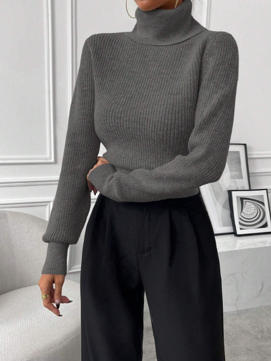 Priv Solid Color Turtleneck Sweater