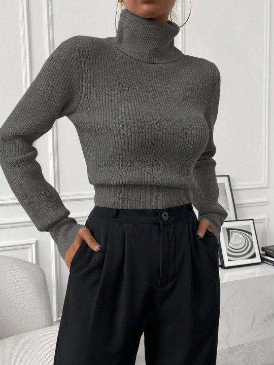 Priv Solid Color Turtleneck Sweater