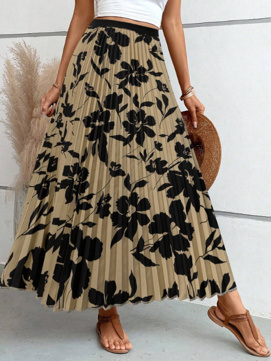 VCAY Floral Print Pleated Skirt