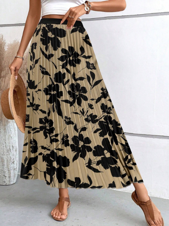 VCAY Floral Print Pleated Skirt