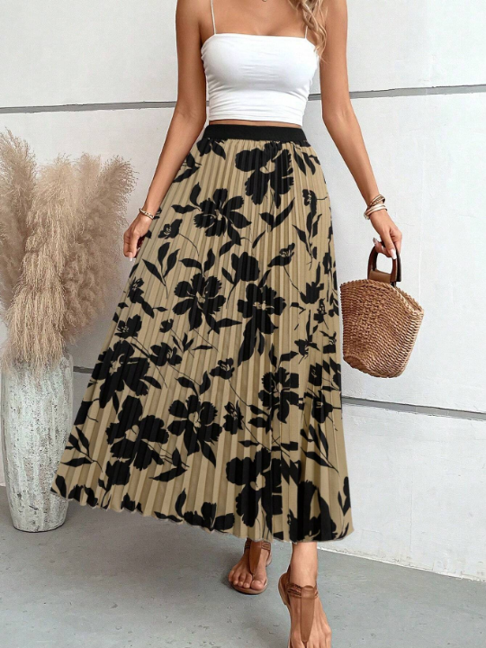 VCAY Floral Print Pleated Skirt