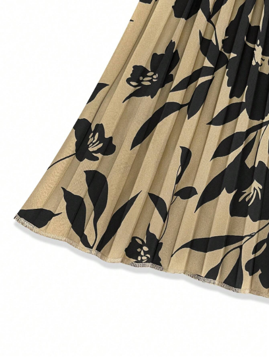 VCAY Floral Print Pleated Skirt