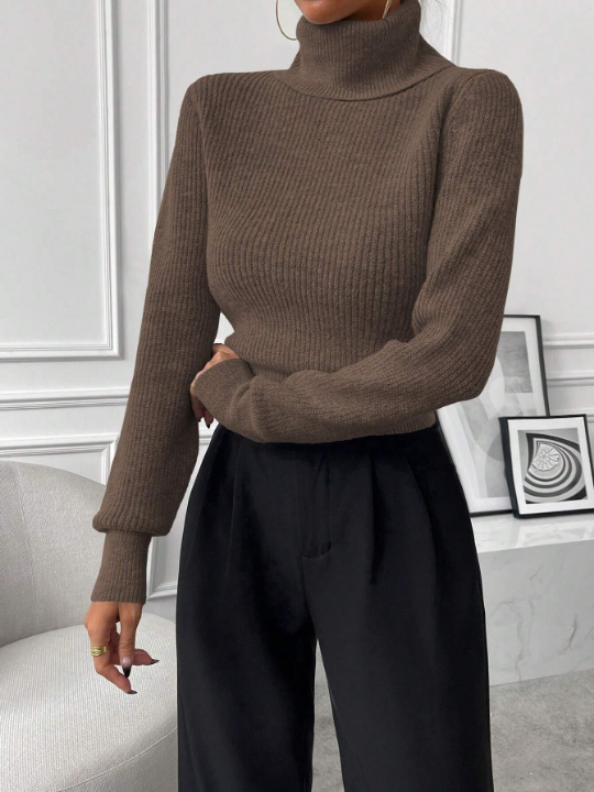 Priv High Neck Lantern Sleeve Sweater