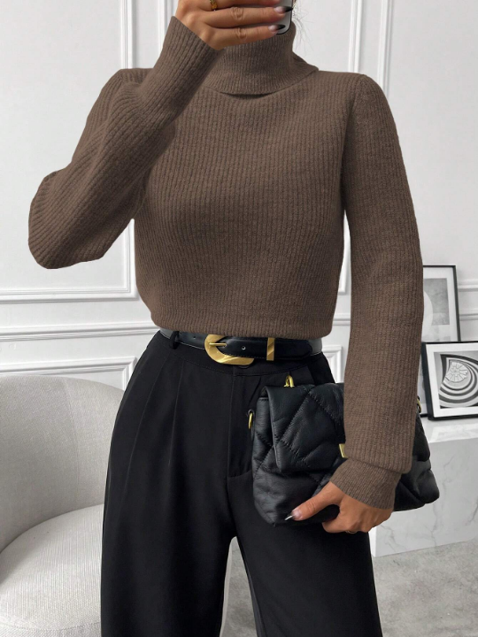 Priv High Neck Lantern Sleeve Sweater