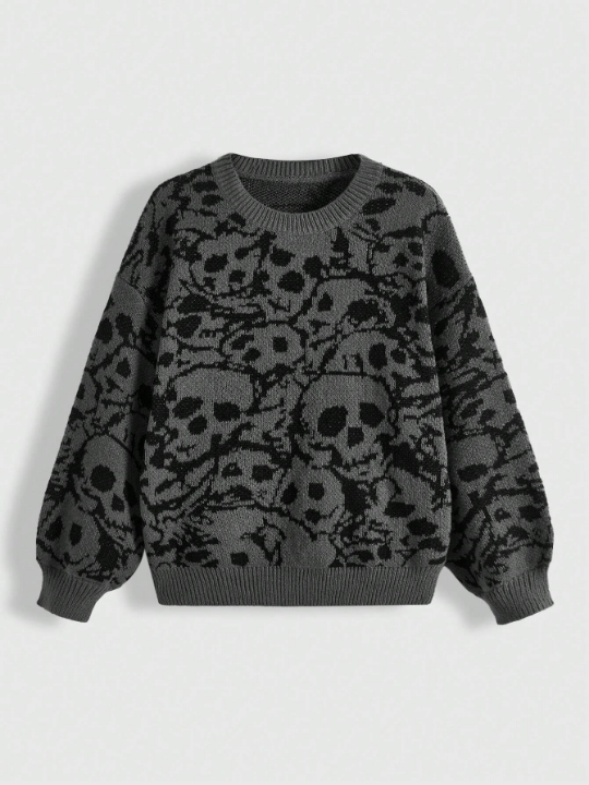 ROMWE Goth Women's Skull Printed Pullover Sweater