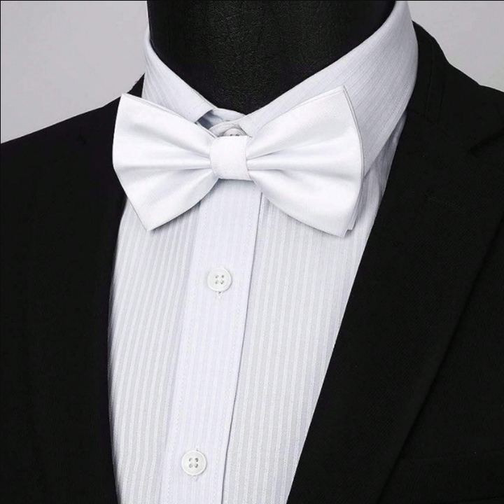 1pc Men's Double Layered White Polyester Adjustable Bow Tie For Wedding, Party, Performance Or Daily Wear