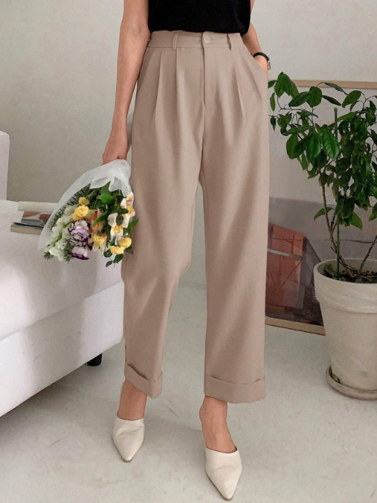 DAZY Ladies' Rolled Cuff Design Straight-leg Pants