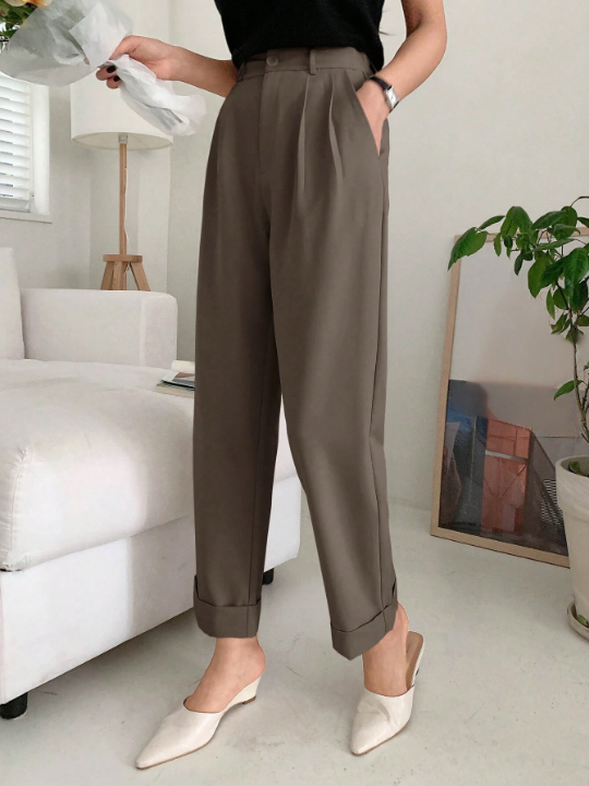 DAZY Ladies' Rolled Hem Design Straight Leg Pants