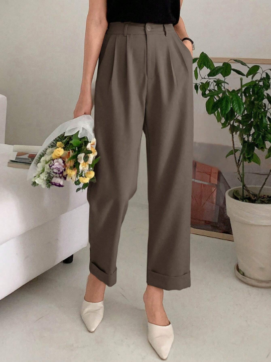 DAZY Ladies' Rolled Hem Design Straight Leg Pants