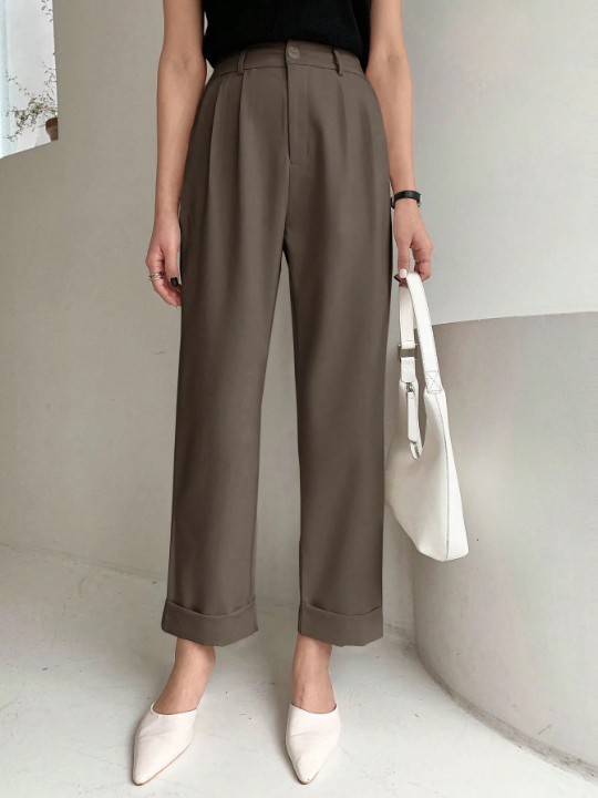 DAZY Ladies' Rolled Hem Design Straight Leg Pants