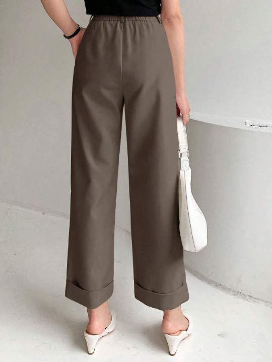 DAZY Ladies' Rolled Hem Design Straight Leg Pants