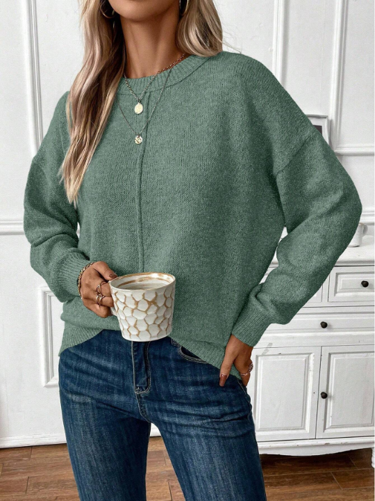 LUNE Women's Solid Color Oversized Sweater With Drop Shoulder