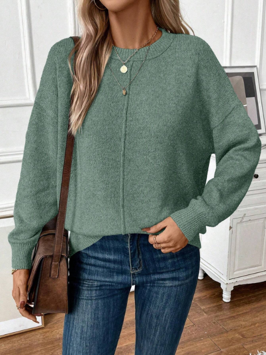 LUNE Women's Solid Color Oversized Sweater With Drop Shoulder