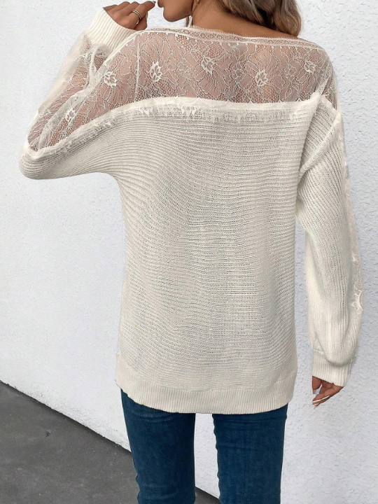 Clasi Lace Yoke Lantern Sleeve Sweater