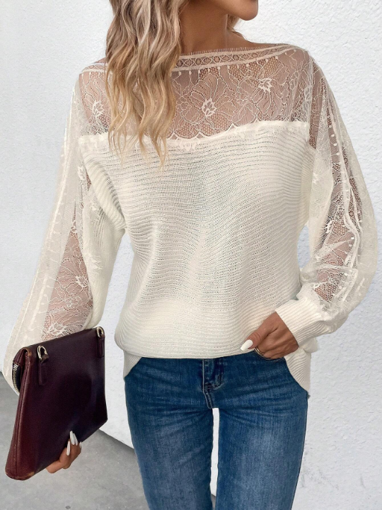 Clasi Lace Yoke Lantern Sleeve Sweater