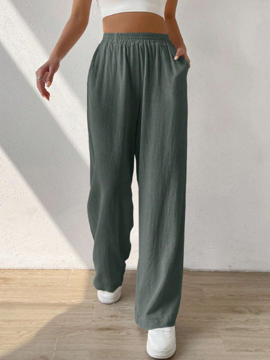 EZwear Regular Trousers With Elastic Waist And Slant Pockets