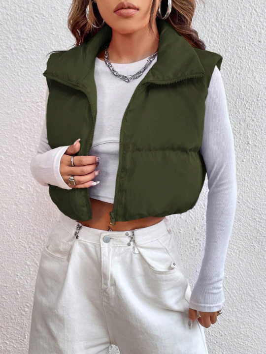 EZwear Solid Color Vest Padded Jacket