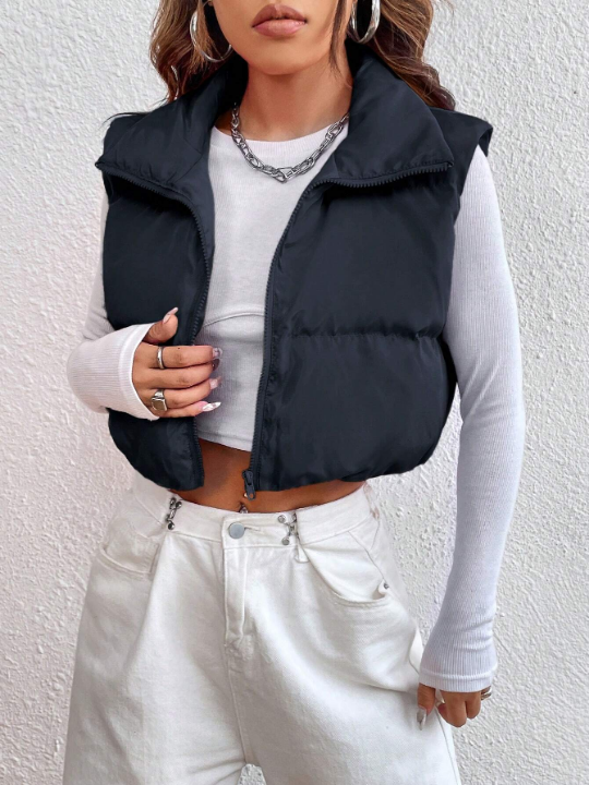 EZwear Zipper Front Padded Vest Jacket