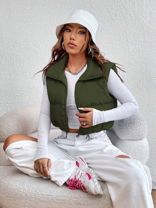 EZwear Solid Color Vest Padded Jacket