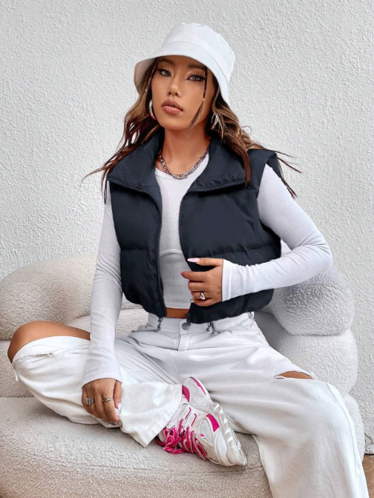 EZwear Zipper Front Padded Vest Jacket