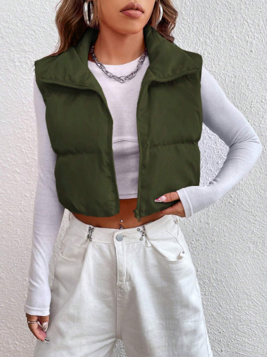 EZwear Solid Color Vest Padded Jacket