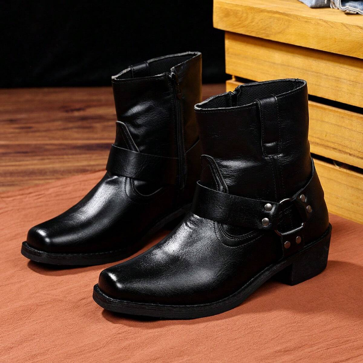 Men's Pu Leather Shoes Boots Western Style Cowboy Boots British Style Riding Boots Casual Boots