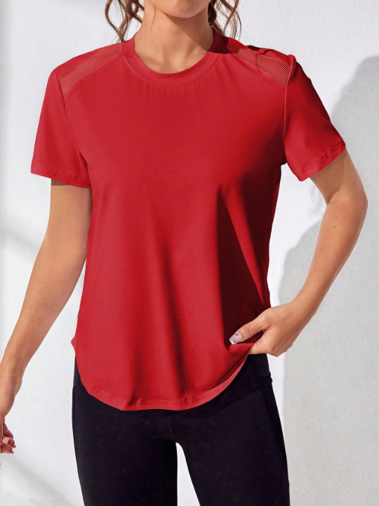 Running Patchwork Mesh Hollow Out Sport T-shirt